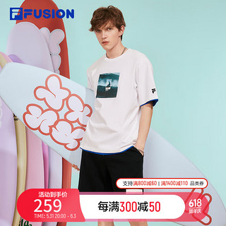 FILA FUSION斐乐潮牌男装款针织短袖衫2024夏休闲宽松纯棉T恤 标准白-WT 160/84A/XS