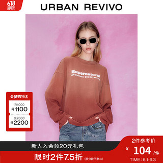 UR秋冬女装时尚休闲简约英文印花宽松长袖T恤UWV430108 酒红色 S