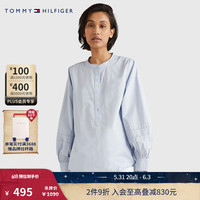 TOMMY HILFIGER女装休闲纯棉透气镂空灯笼袖半开襟宽松衬衫WW0WW34120 淡蓝色C1O 38