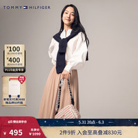TOMMY HILFIGER女装休闲纯棉透气镂空灯笼袖半开襟宽松衬衫WW0WW34120 白色YCF 32