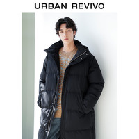 UR秋冬男装潮牌休闲风百搭保暖连帽长款羽绒服UMU130013 正黑 S(XS-S)