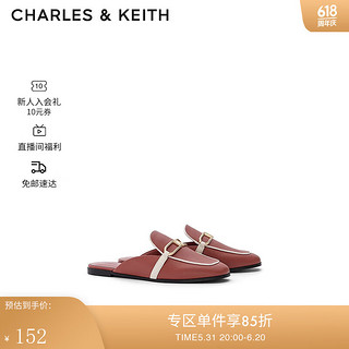 CHARLES&KEITHCK1-70380857女士金属装饰平跟穆勒鞋半拖鞋 Brick砖色 36