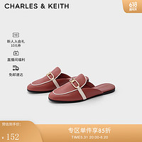 CHARLES&KEITHCK1-70380857女士金属装饰平跟穆勒鞋半拖鞋 Brick砖色 35