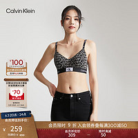 Calvin Klein内衣【CK96系列】女士ck小方块无钢圈舒适薄垫软杯文胸QF7218 IV3-太空黑底白字母 M