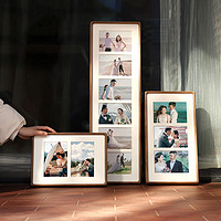 鲁大爷 照片婚纱照相框黑胡桃实木定制亚克力挂墙多图结婚长条结婚相片框