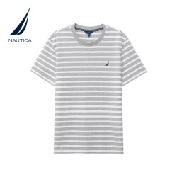 nautica诺帝卡男装夏季休闲潮流宽松风条纹微弹全棉短袖圆领t恤