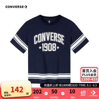 Converse匡威儿童套装男童T恤短袖短裤2024夏季薄款中大童夏装运动2件套 藏青蓝 110/52
