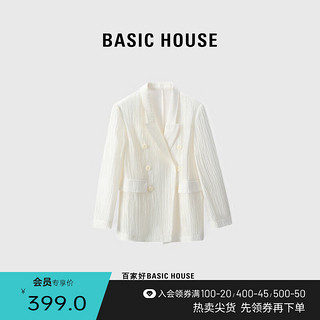 Basic HouseBasic House/百家好白色肌理感西装外套女秋双排扣时尚休闲西服 米白色 M（110-125斤）