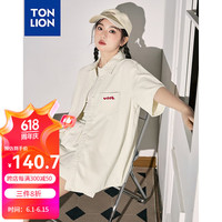 唐狮 TONLION2024运动套装女夏季短袖衬衫短裤两件套chic穿搭TB 象牙白 S