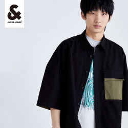 jackjones杰克琼斯奥特莱斯男时尚oversized潮流撞色拼接衬衫衬衣男士