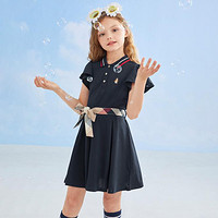 暇步士 女童弹力运动Polo裙夏装儿童连衣裙轻薄透气裙子简约半袖裙