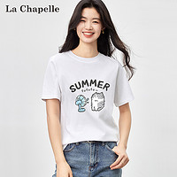 La Chapelle 白色短袖T恤女2024新款爆款男女黑色印花情侣短上衣夏季