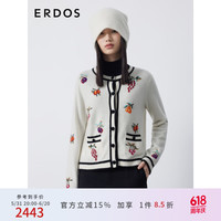 ERDOS 早春复古圆领ADF提花多巴胺水果图案针织女开衫羊绒衫 白 1