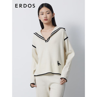 ERDOS 早春精纺厚款烫贴落肩袖宽松针织连帽女套衫羊绒衫