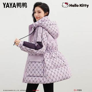 鸭鸭（YAYA）【HELLO KTTY联名款】羽绒服女中长款时尚收腰连帽冬季保暖外套XH 粉色 165/88A