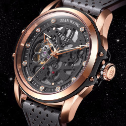 tianwang天王手表男个性镂空自动机械表防水月球表面设计腕表生日情人
