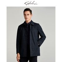 沙驰SATCHI男装男士风衣秋季格子外套 深蓝 50
