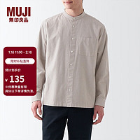无印良品（MUJI） 男式 棉水洗牛津 立领 长袖衬衫 休闲百搭衬衫 ACA41C3S 米色格纹 XL