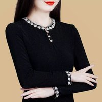 浪子闲话【轻奢】绣花打底衫女2022秋冬新款气质内搭长袖洋气小衫加绒加厚 黑色【