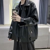 EJOT皮夹克男外套春秋机车港风复古pu皮革宽松潮牌痞帅hiphop高街炸街 W620皮衣黑色