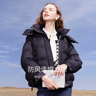 香影（xiangying）小个子黑色羽绒服女短款2023冬季新款设计感90白鸭绒连帽外套 黑色