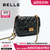 BeLLE 百丽 包包2024夏商场碎银几两小方包小号羊皮小香风斜挎包X6917BX4 黑色 F