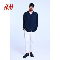 H&M HM男装衬衫夏季时尚休闲商务翻折领内搭长袖上衣1198129