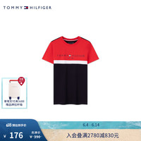 TOMMY HILFIGER 24春夏童装男纯棉经典字母休闲撞色短袖T恤TH2212056 红藏青拼色002 6/120cm