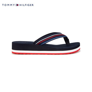 TOMMY HILFIGER24春夏女装拼色织带休闲厚底休闲人字拖凉拖鞋07858 藏青色DW6 36