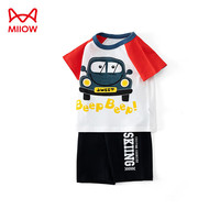 猫人(MiiOW)儿童短袖套装夏季纯棉薄款宝宝睡衣服男小童运动两件套 小汽车140