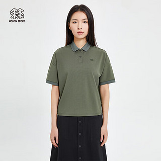 KOLON SPORT可隆女子SECO科技吸湿弹力宽松短袖POLO衫 军绿色KH 180/2XL