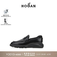 HOGAN 男鞋H600系列时尚休闲复古通勤增高简约通勤皮鞋 黑色乐福鞋 40.5