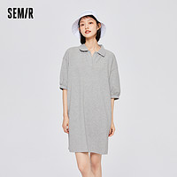 Semir 森马 连衣裙女泡泡袖宽松慵懒2022夏季新款显瘦纯色polo裙休闲时尚