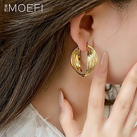 MOEFI 茉妃 银针欧美复古扭面环形耳环同款耳钉时尚通勤感耳饰女 银针-金色
