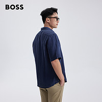 HUGO BOSS 男士24新款亚麻商务休闲易打理短袖衬衫