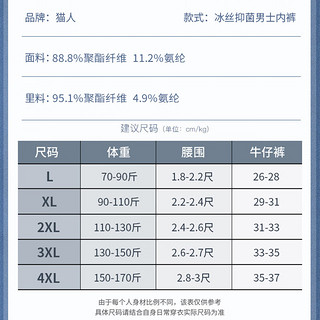 猫人（MiiOW）男士冰丝内裤120支3A四角冰感内裆透气裤衩裤头男 深蓝/墨绿/浅蓝【3条装】 3XL