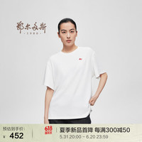 鄂尔多斯198024年夏季圆领小龙刺绣棉混纺女轻薄短袖白T恤上衣 白 1