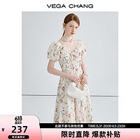 VEGA CHANG 法式碎花连衣裙女2024夏季新款高级感显瘦气质桔梗长裙 花色 S