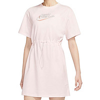耐克（NIKE）女装夏粉色透气休闲中长款收腰显瘦短袖连衣裙DD5783-640 M
