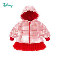 迪士尼(Disney)童装 女童夹棉外套网纱裙摆连帽上衣冬季米妮印花棉服