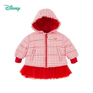 迪士尼(Disney)童装 女童夹棉外套网纱裙摆连帽上衣冬季米妮印花棉服
