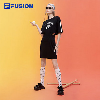 FILA FUSION斐乐潮牌女子针织连衣裙2024春夏季简约修身短袖连身裙 170/88A/L