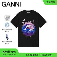 88VIP：GANNI 女装 海豚图案印花黑色休闲风圆领短袖T恤衫 T3591099