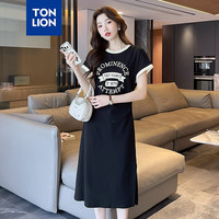 唐狮 TONLION2024女圆领撞边开叉收腰短袖连衣裙WP