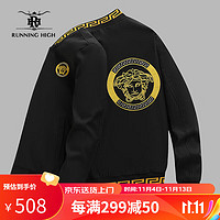 RUNNING HIGH品牌 夹克男外套国潮服装2023春秋薄款修身棒球服百搭刺绣飞行服 201黑色 3XL