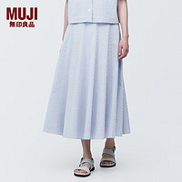 无印良品（MUJI）女式 凉感平纹 宽摆裙 长半身裙女夏季款裙子 BE1RAC4S 蓝色格纹 M (160/66A)
