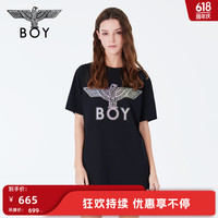 BOY LONDON夏24新品女渐变logo印花烫钻宽松休闲百搭连衣裙W17001 黑色