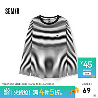 森马（Semir）梅花系列长袖T恤女中长款纯棉印花2024秋季oversize上衣 白黑色调00419 160/84A/M