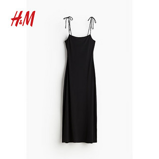 H&M2024夏季女装时尚休闲百搭肩带系结迷笛连衣裙1231811 黑色 155/80 XS