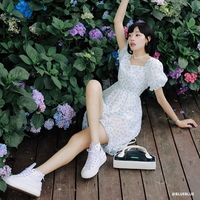森马 Semir衣裙女方领泡泡袖文艺清新夏温柔肌理碎花裙森系美拉德